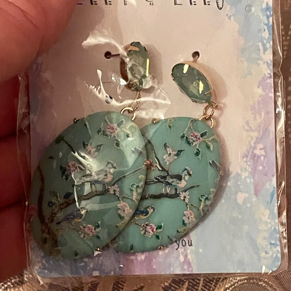 New Ella and Elly greenish bird earrings